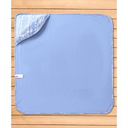 Babyhug Interlock Knit Hooded Wrapper with Vehicle Traffic Print L 76 x B 76 cm - Light Blue