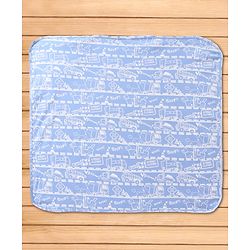 Babyhug Interlock Knit Hooded Wrapper with Vehicle Traffic Print L 76 x B 76 cm - Light Blue
