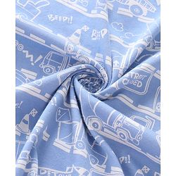 Babyhug Interlock Knit Hooded Wrapper with Vehicle Traffic Print L 76 x B 76 cm - Light Blue