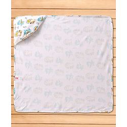 Babyhug Interlock Knit Hooded Wrapper with Animal Print L 76 x B 76 cm - White