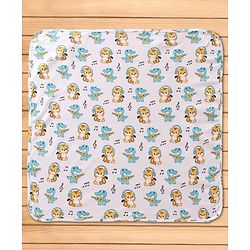 Babyhug Interlock Knit Hooded Wrapper with Animal Print L 76 x B 76 cm - White