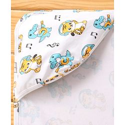 Babyhug Interlock Knit Hooded Wrapper with Animal Print L 76 x B 76 cm - White