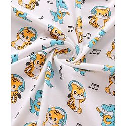 Babyhug Interlock Knit Hooded Wrapper with Animal Print L 76 x B 76 cm - White
