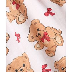 Babyhug Single Jersey Knit Teddy Bear Print Frock With Bloomers & Headband - White