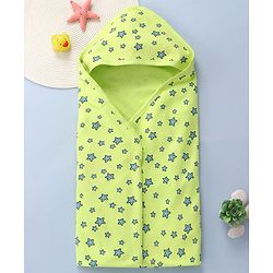 Babyhug Terry Knit Hooded Towel with With Star Print L 30 x B 30 cm - Neon Green