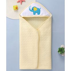 Babyhug Cotton Knit Jacquard  Hooded Wrapper With Animal Embroidery Patch L 30 x B 30 cm -  Cream
