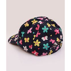 Babyhug 100% Cotton Woven Cap With Floral Print Navy Blue - Diameter 17 cm