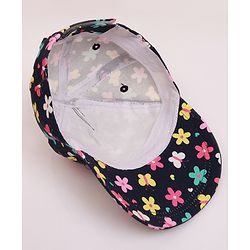 Babyhug 100% Cotton Woven Cap With Floral Print Navy Blue - Diameter 17 cm