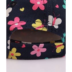 Babyhug 100% Cotton Woven Cap With Floral Print Navy Blue - Diameter 17 cm