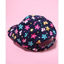 Babyhug 100% Cotton Woven Cap With Floral Print Navy Blue - Diameter 17 cm