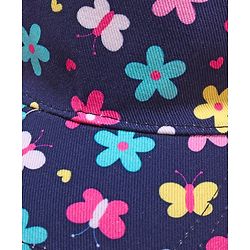Babyhug Cotton Woven Cap With Floral Print Navy Blue - Diameter 17.5 cm