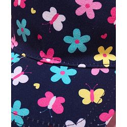 Babyhug 100% Cotton Woven Cap With Floral Print Navy Blue - Diameter 17 cm