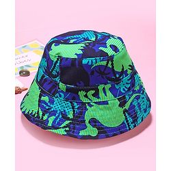 Babyhug Cotton Woven Bucket Hat With Leaves Print Blue - Diameter 16 cm