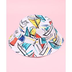 Babyhug Two Layer Bucket Hat with Abstract Print White Orange & Blue - Diameter 18 cm