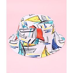 Babyhug Two Layer Bucket Hat with Abstract Print White Orange & Blue - Diameter 18 cm