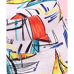 Babyhug Two Layer Bucket Hat with Abstract Print White Orange & Blue - Diameter 18 cm