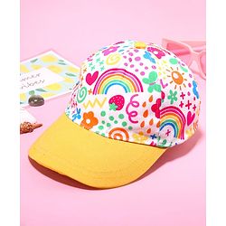 Babyhug Cotton Woven Cap With Floral Print Yellow - Diameter 46 cm