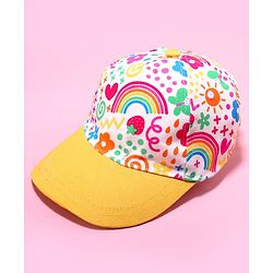 Babyhug Cotton Woven Cap With Floral Print Yellow - Diameter 46 cm