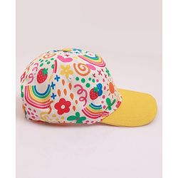 Babyhug Cotton Woven Cap With Floral Print Yellow - Diameter 46 cm