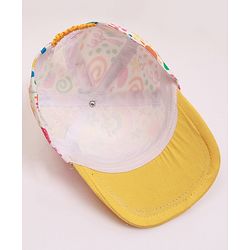 Babyhug Cotton Woven Cap With Floral Print Yellow - Diameter 46 cm