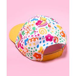 Babyhug Cotton Woven Cap With Floral Print Yellow - Diameter 46 cm
