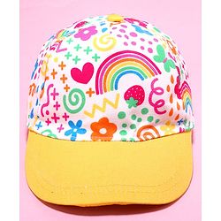 Babyhug Cotton Woven Cap With Floral Print Yellow - Diameter 46 cm