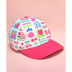 Babyhug Cotton Woven Summer Cap with Floral Print Pink - Diameter 48 cm