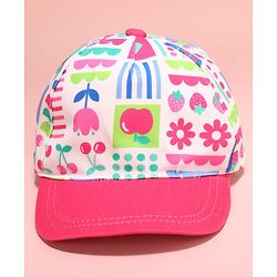 Babyhug Cotton Woven Summer Cap with Floral Print Pink - Diameter 48 cm