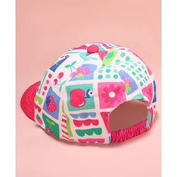 Babyhug Cotton Woven Summer Cap with Floral Print Pink - Diameter 48 cm