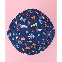 Babyhug Two Layer Bucket Hat with Sea Life Print Navy Blue - Diameter 20 cm
