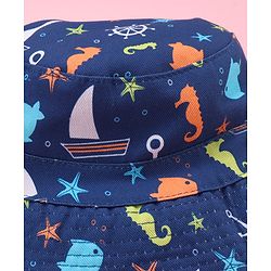 Babyhug Two Layer Bucket Hat with Sea Life Print Navy Blue - Diameter 20 cm