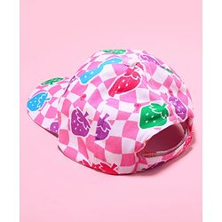 Babyhug Cotton Woven Cap With Checkered Print Pink - Diameter 45 cm