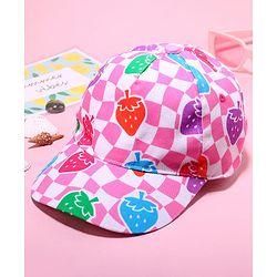 Babyhug Cotton Woven Cap With Checkered Print Pink - Diameter 45 cm