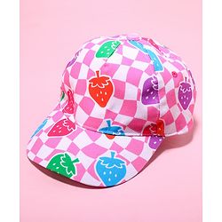 Babyhug Cotton Woven Cap With Checkered Print Pink - Diameter 45 cm