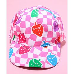 Babyhug Cotton Woven Cap With Checkered Print Pink - Diameter 45 cm