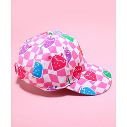 Babyhug Cotton Woven Cap With Checkered Print Pink - Diameter 45 cm
