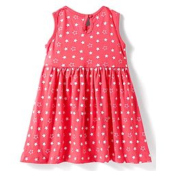 Babyhug Single Jersey Knit Sleeveless Frock with Star Print - Red