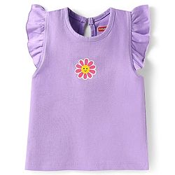 Babyhug Cotton Knit Frill Sleeves T-Shirts with Polka Dots & Floral Print Pack of 3 - Purple & Pink