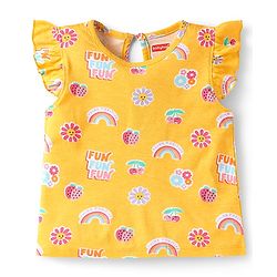Babyhug Cotton Knit Frill Sleeves T-Shirts with Polka Dots & Floral Print Pack of 3 - Purple & Pink