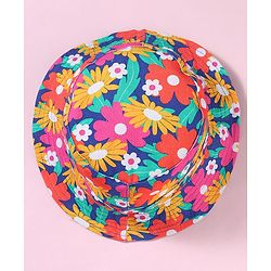 Babyhug Cotton Woven Two Layer Bucket Hat with Floral Print Blue - Diameter 15 cm