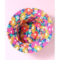 Babyhug Cotton Woven Two Layer Bucket Hat with Floral Print Blue - Diameter 15 cm