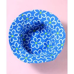 Babyhug Cotton Woven Two Layer Bucket Hat with Floral Print Blue - Diameter 17 cm
