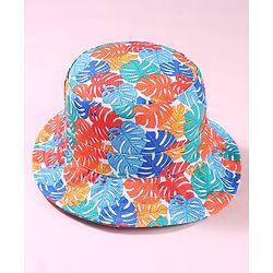 Babyhug Cotton Woven Two Layer Bucket Hat with Leaves Print White - Diameter 17 cm