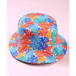 Babyhug Cotton Woven Two Layer Bucket Hat with Leaves Print White - Diameter 17 cm