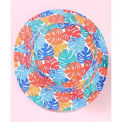 Babyhug Cotton Woven Two Layer Bucket Hat with Leaves Print White - Diameter 17 cm