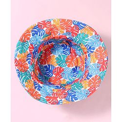 Babyhug Cotton Woven Two Layer Bucket Hat with Leaves Print White - Diameter 17 cm