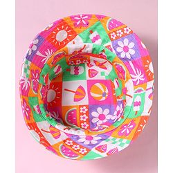Babyhug Cotton Woven Two Layer Bucket Hat with Beach Theme Print Multicolor - Diameter 19 cm