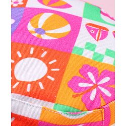 Babyhug Cotton Woven Two Layer Bucket Hat with Beach Theme Print Multicolor - Diameter 19 cm