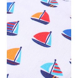 Babyhug Cotton Woven Bucket Hat With Boat Print White - Diameter 17