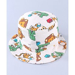 Babyhug Cotton Woven Two Layer Bucket Hat Animals Print White - 17 cm